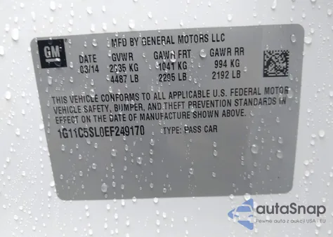 2014 Chevrolet Malibu 1Lt из США, поврежденный, VIN 1G11C5SL0EF249170